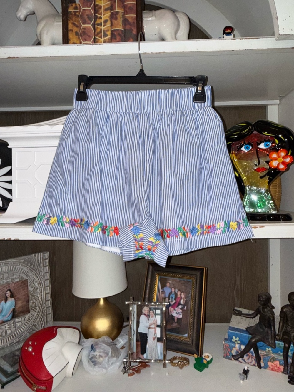 J. Marie Xs blue striped shorts embroidery flowers tristen coordinating